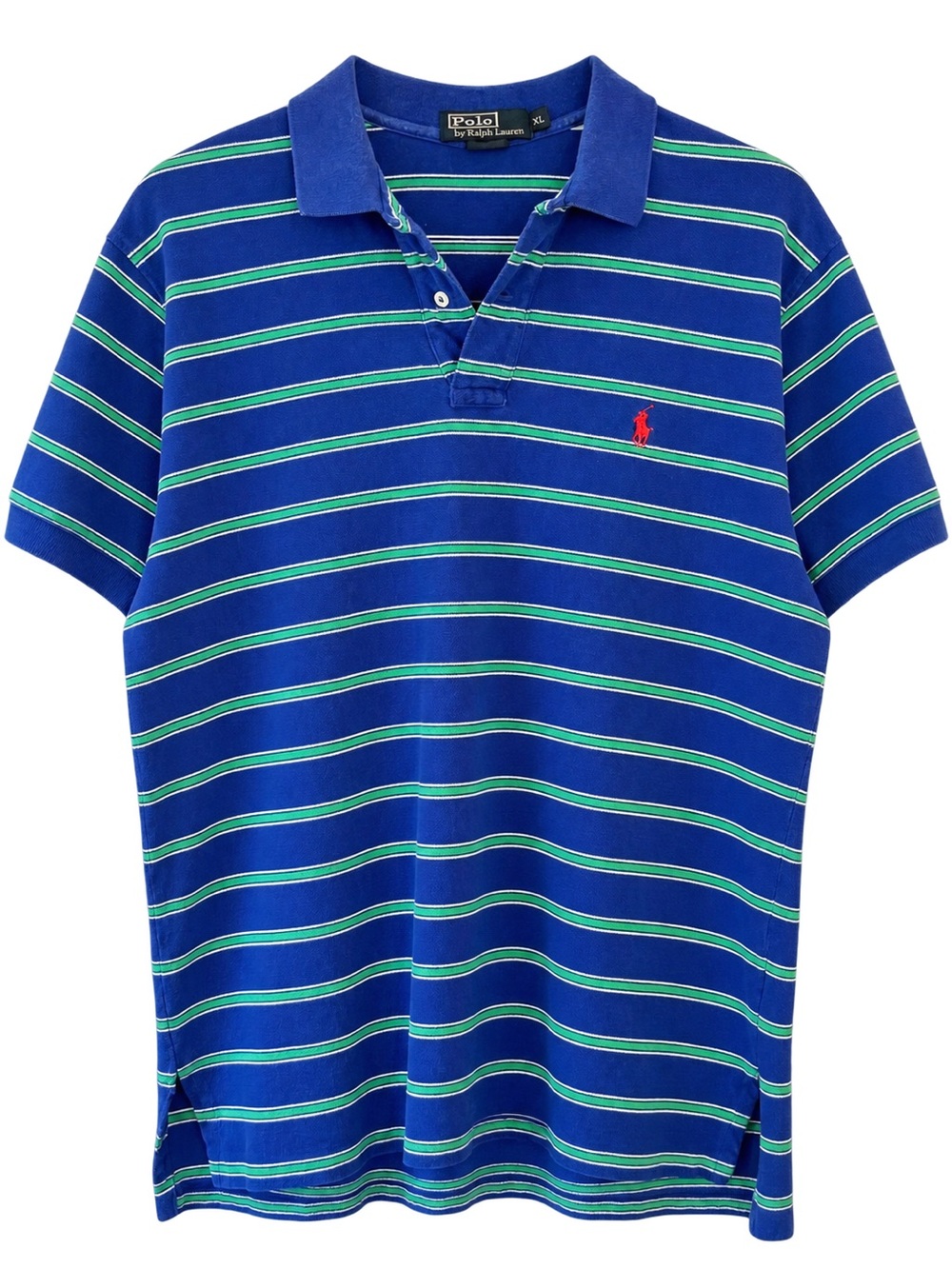 Polo Ralph Lauren XL Blue Green Striped 100% Cotton Polo Shirt